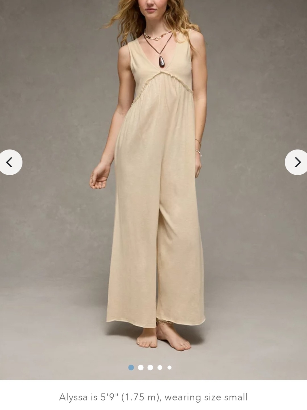 American Eagle Sleeveless Wide-Leg Jumpsuit - Cream/yellow